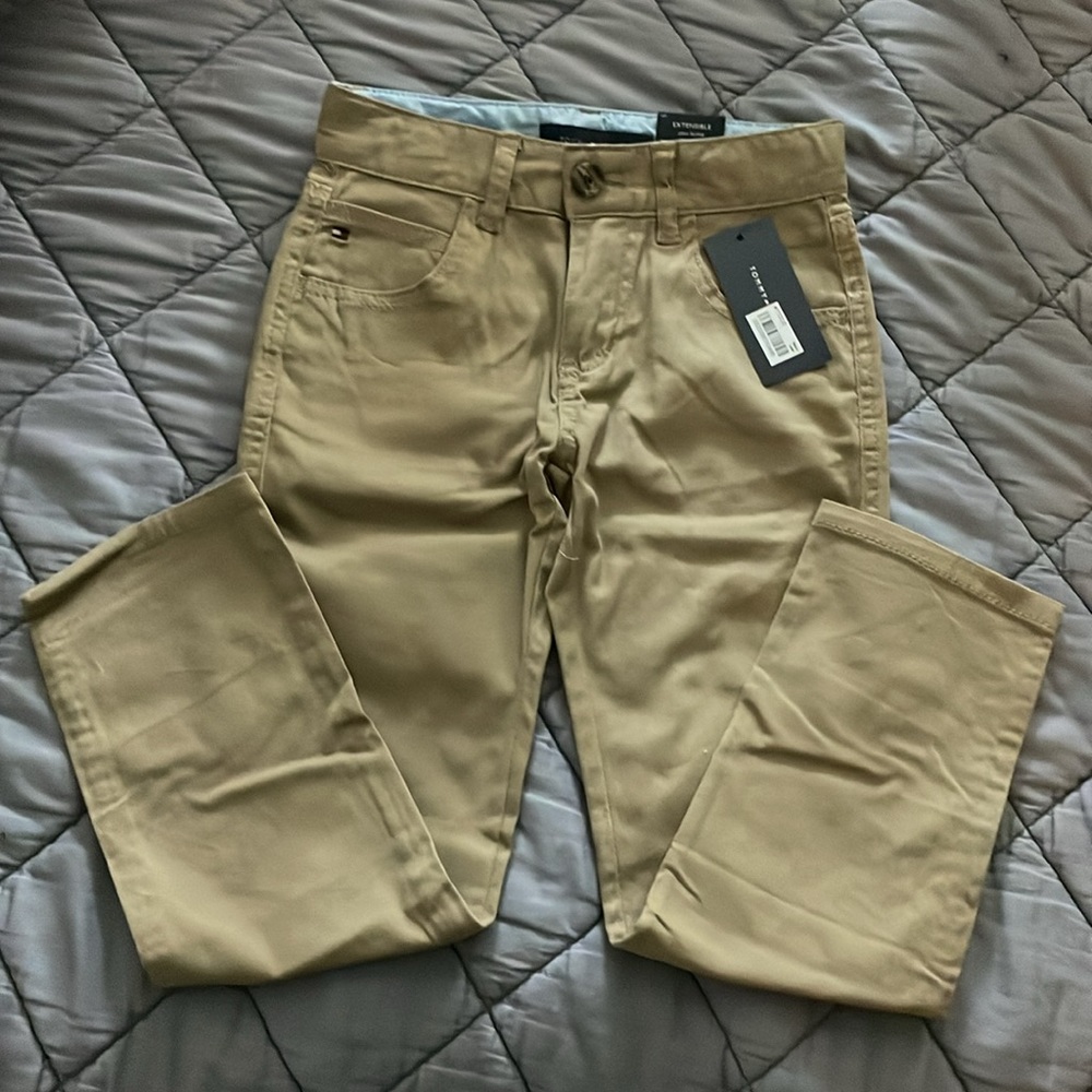 Tommy Hilfiger boys stretch chinos khaki adjustable waist ⭐️new⭐️ NWT